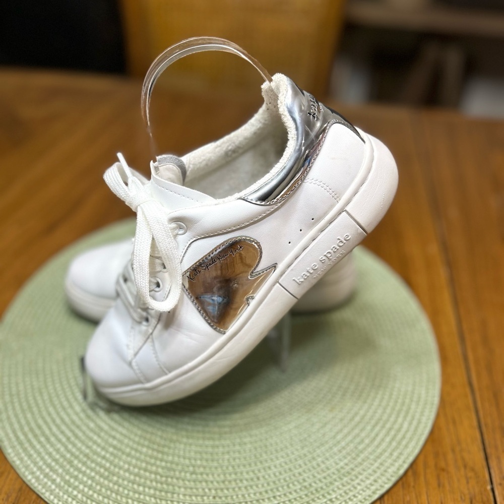 Kate Spade White Sneakers with Metallic Heart - Picture 4 of 10